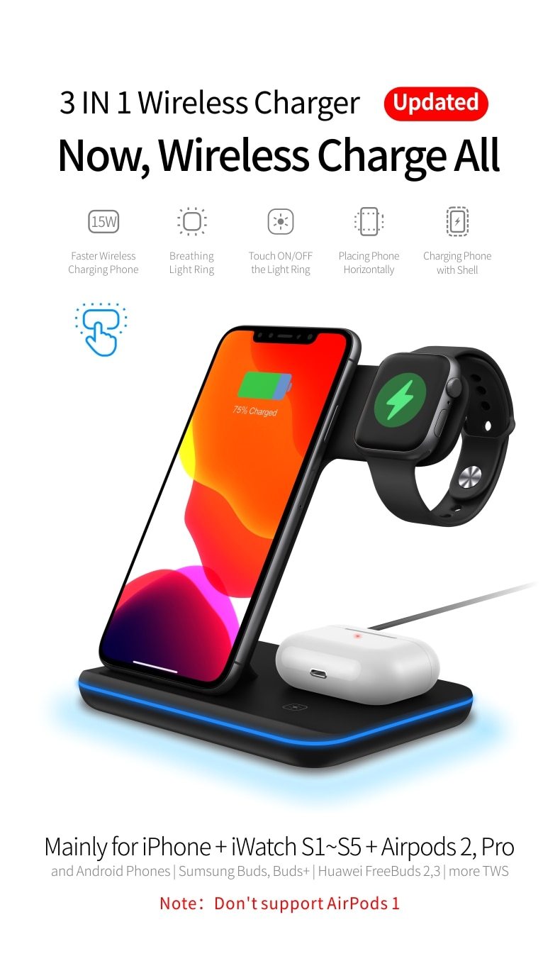 Ninja 15W 3-in-1-Schnellladestation für Mobiltelefone