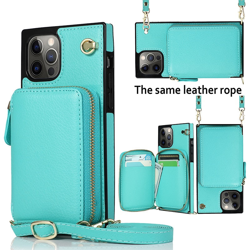 Reißverschluss-Brieftaschen-Handyhülle mit verstellbarem Crossbody-Riemen für das iPhone