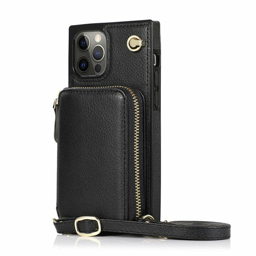 Reißverschluss-Brieftaschen-Handyhülle mit verstellbarem Crossbody-Riemen für das iPhone