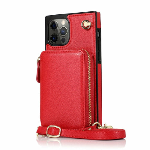 Reißverschluss-Brieftaschen-Handyhülle mit verstellbarem Crossbody-Riemen für das iPhone
