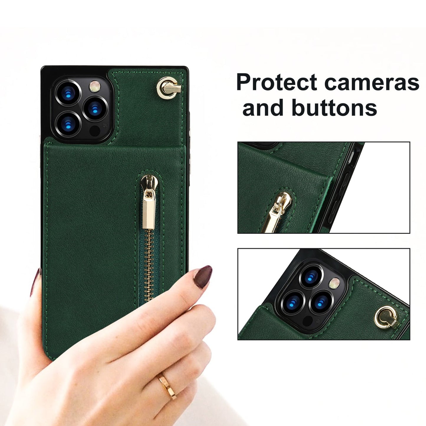 Funda con cremallera delgada para iPhone con correa cruzada