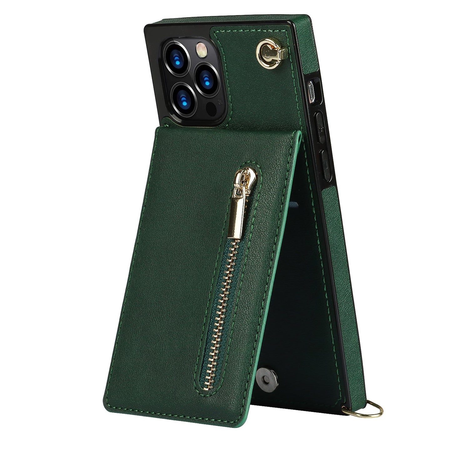 Funda con cremallera delgada para iPhone con correa cruzada