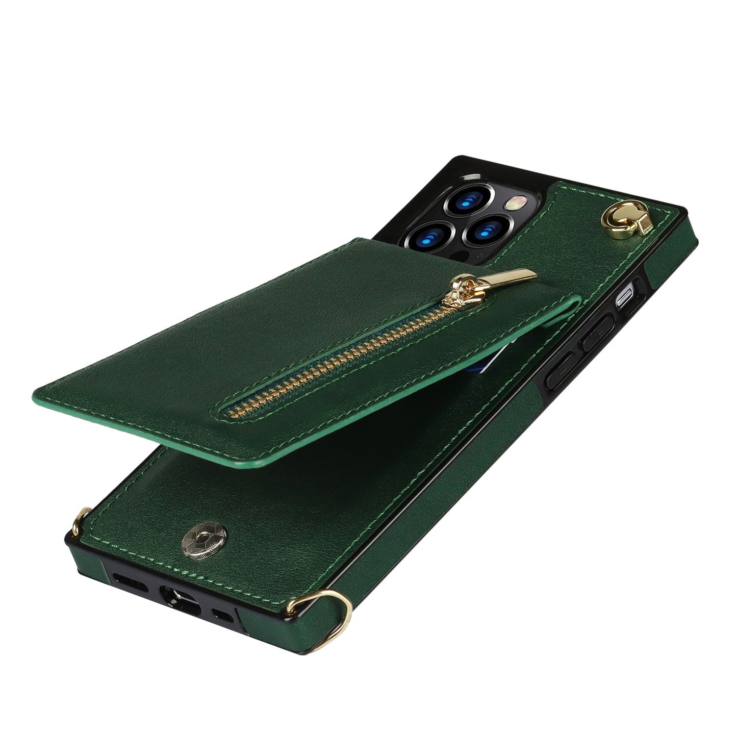 Funda con cremallera delgada para iPhone con correa cruzada