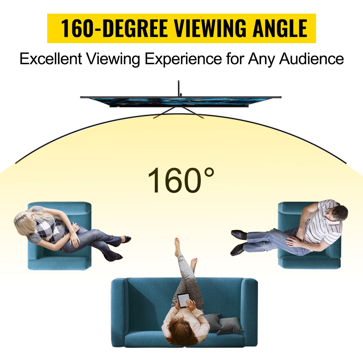 SucceBuy 100 Inch Tripod Projector Screen with Stand 16:9 4K HD Portable Projection Home Cinema for Indoor & Outdoor Projection
