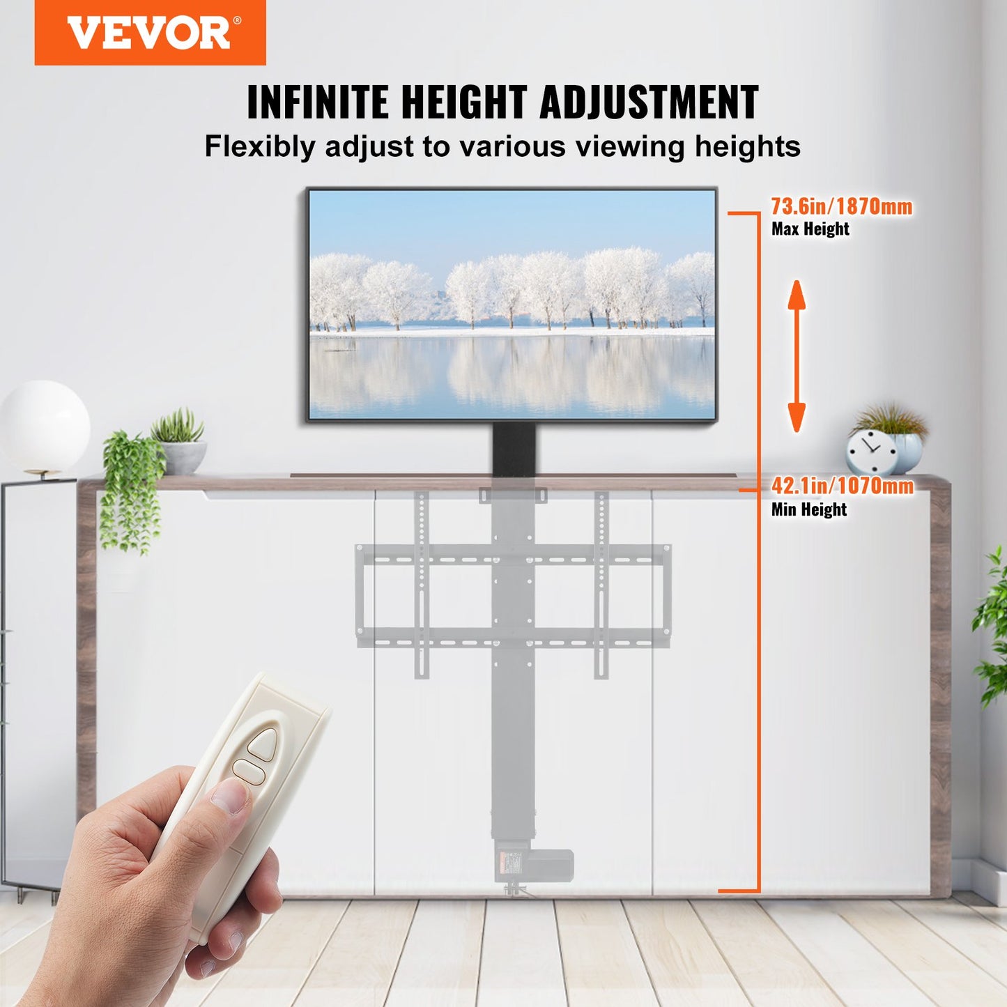 Soporte de elevación motorizado para TV para pantallas de 66 a 152,4 cm