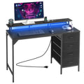 120 cm Computer Desk with Smart LED Lights and Power Outlets, Gaming