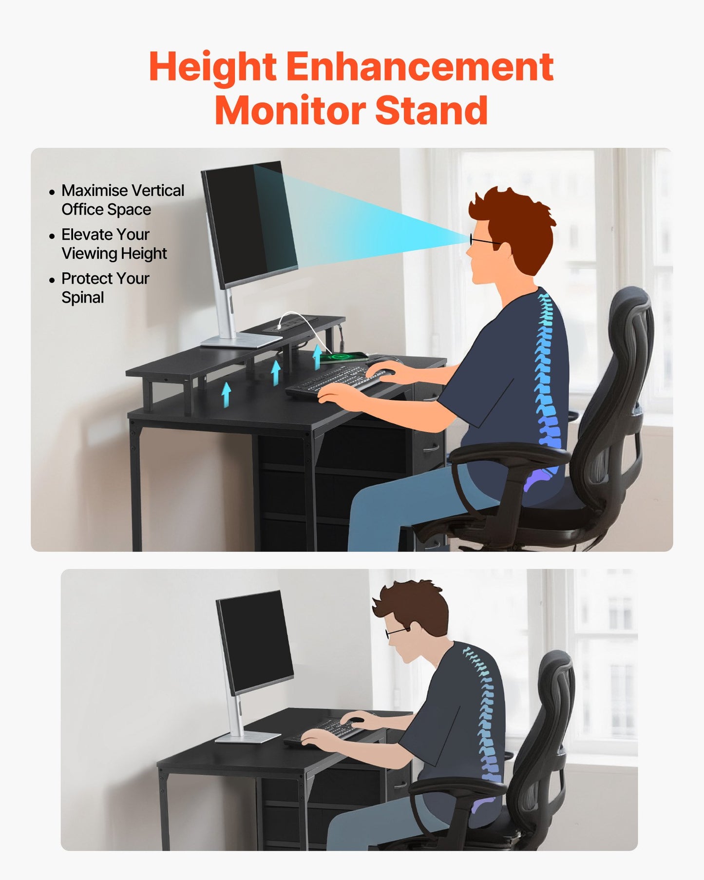 120 cm Computertisch mit intelligenten LED-Leuchten und Steckdosen, Gaming