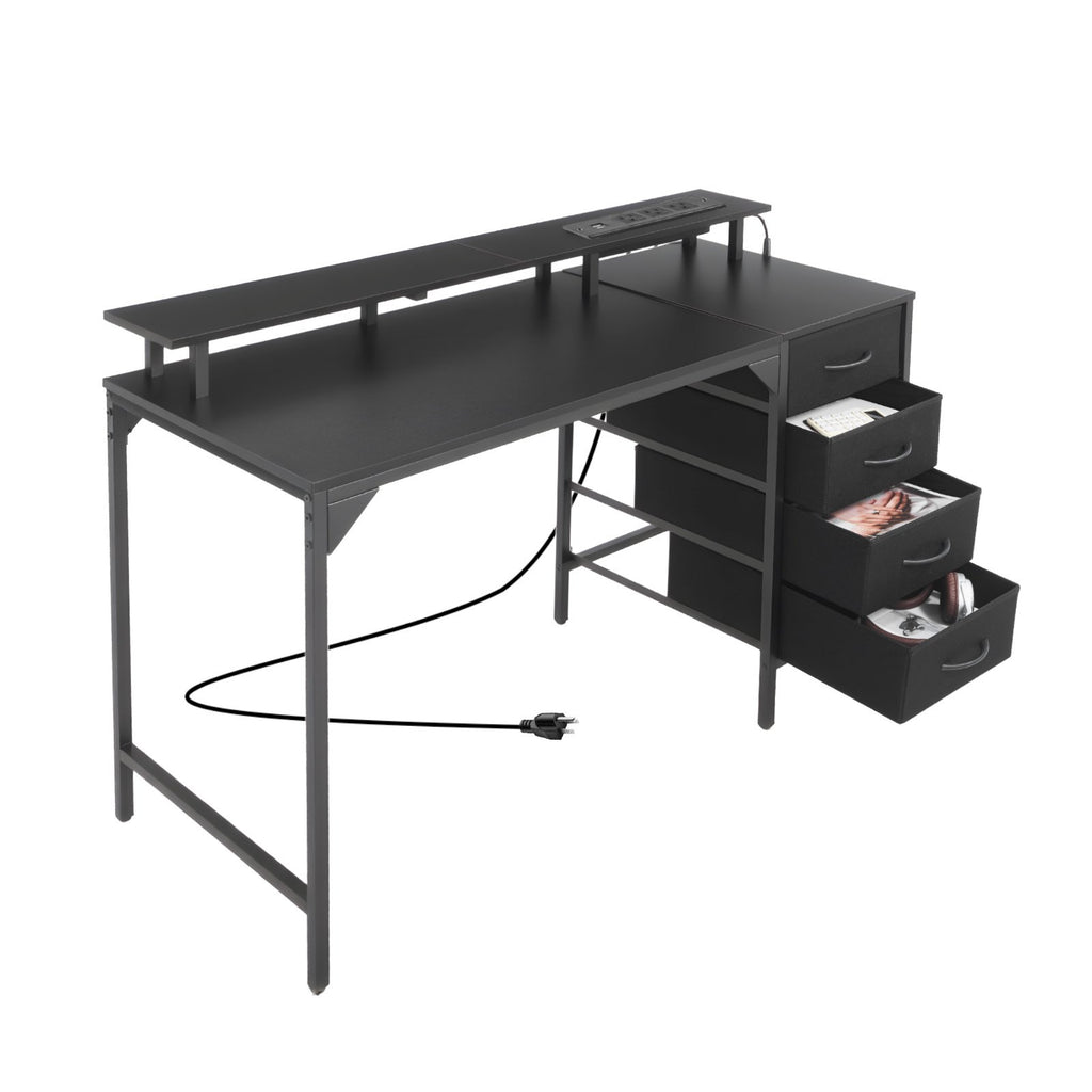 120 cm Computer Desk with Smart LED Lights and Power Outlets, Gaming