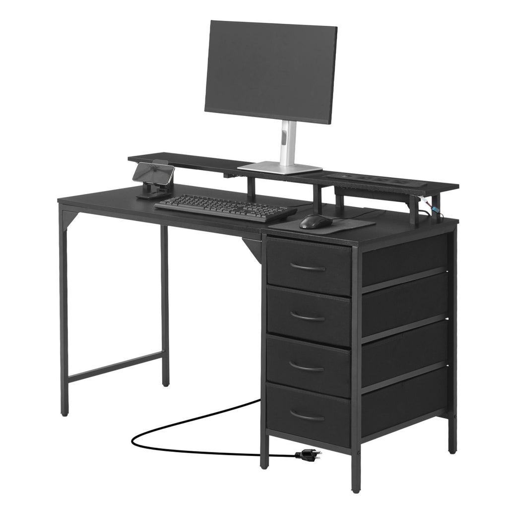 120 cm Computer Desk with Smart LED Lights and Power Outlets, Gaming