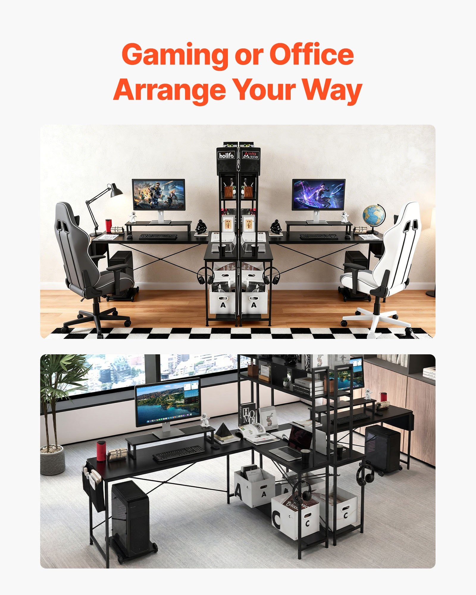 L-Shaped Computer Desk, 1.7m Reversible Corner Gaming Desk with