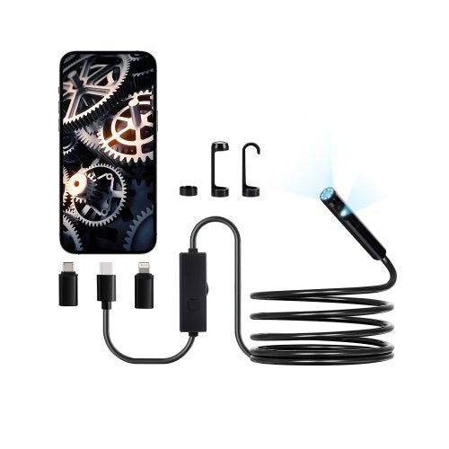 Endoscope Camera with Light, Dual Lens Borescope for Android & IOS,