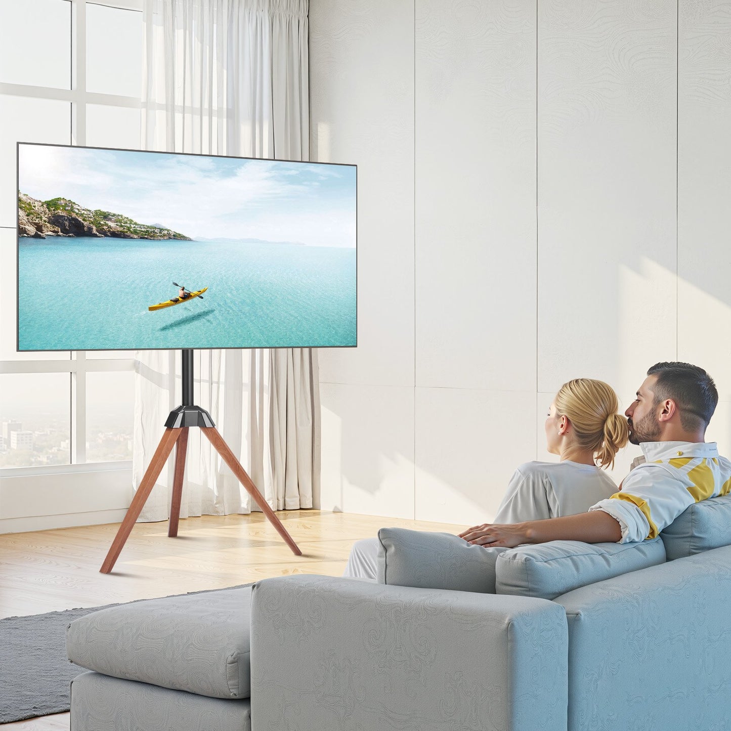 Soporte de TV de trípode con caballete, para televisores de pantalla plana/curva de 40 a 65 pulgadas de hasta 99