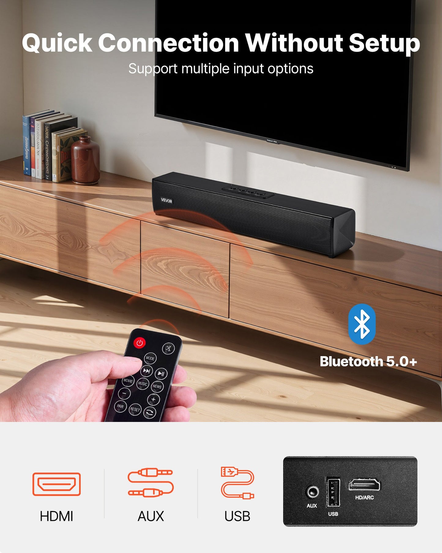 Soundbar für Smart-TV, 2.0-Kanal, 450 mm kompakte Soundbar für TV