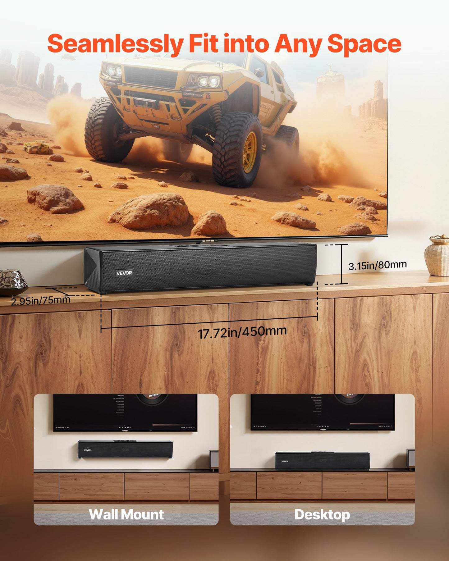 Soundbar für Smart-TV, 2.0-Kanal, 450 mm kompakte Soundbar für TV